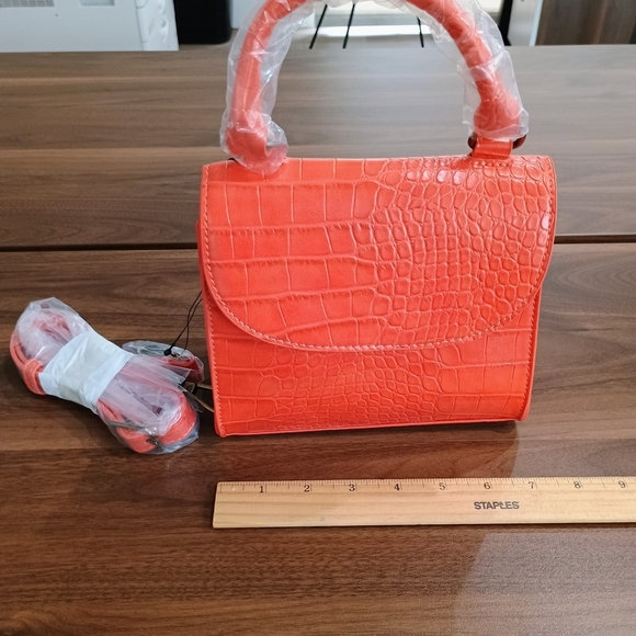 Vibrant Orange Crocodile-Embossed Mini Bag - Picture 1 of 7